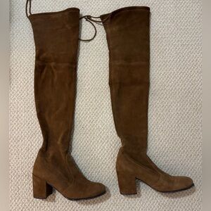 Stuart Weitzman, Tieland over-the-knee boot. Brown suede, size 8 1/2.
